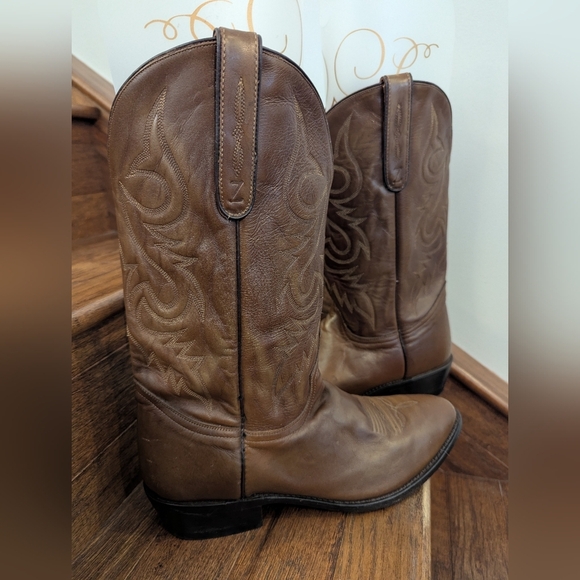Vintage Zecuda by Dan Post Brown Leather Western Boots Mens Size 11 EE Wide - Picture 1 of 14